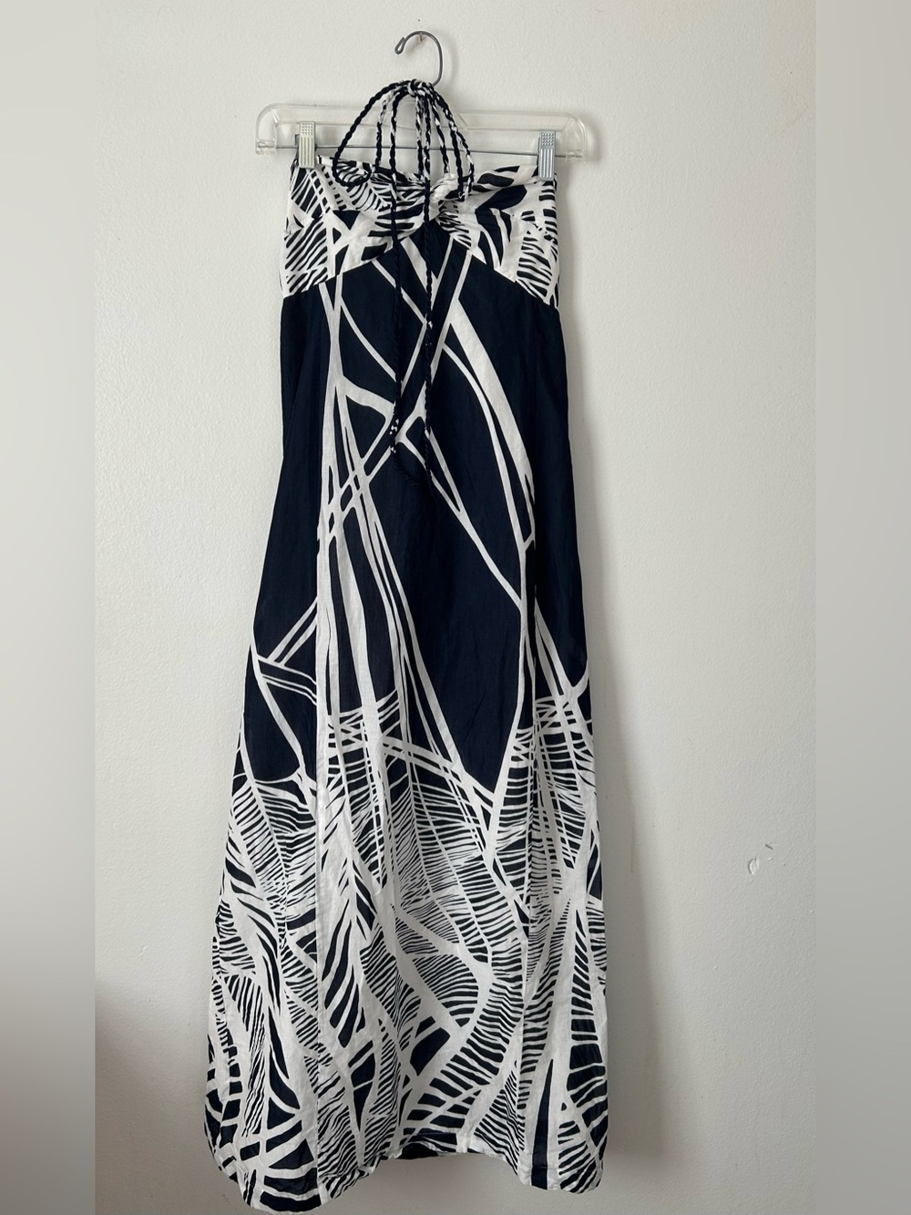 LOFT Navy Ivory Tropical Palm Print Strapless Maxi Dress Size 2